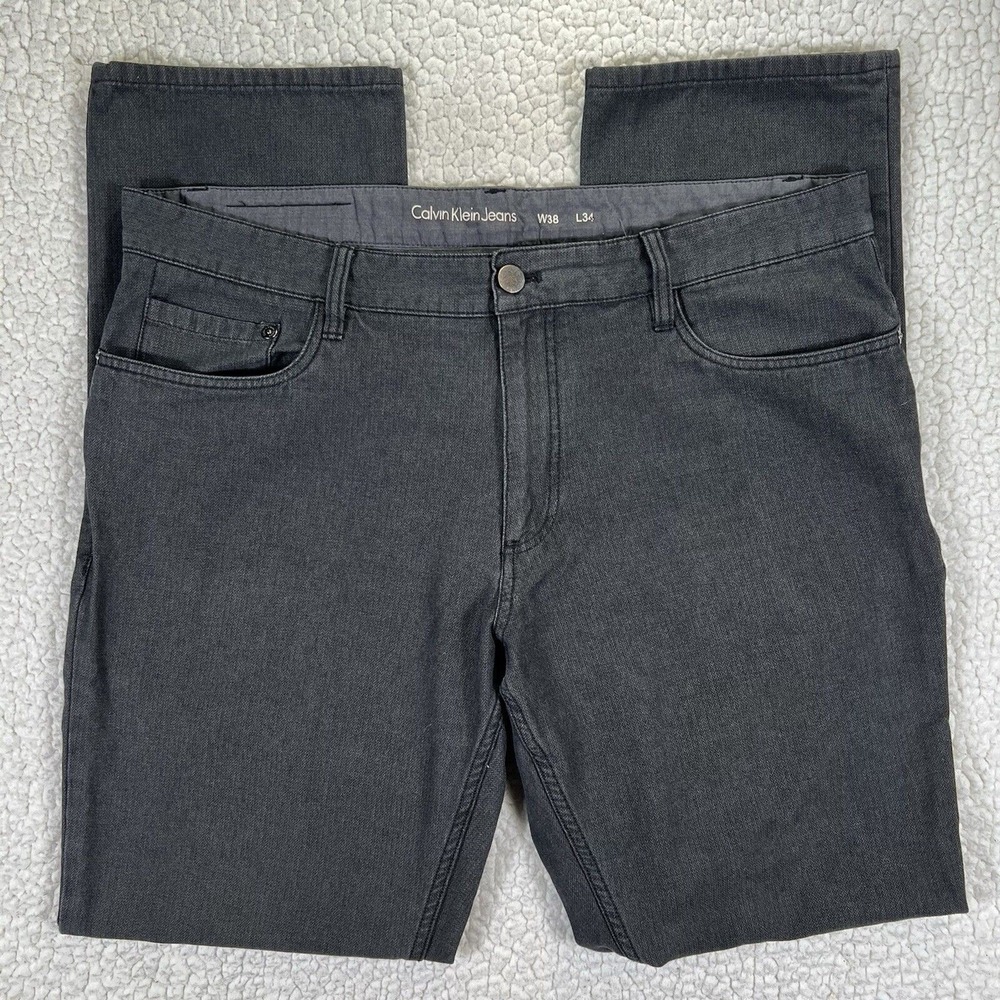 Calvin Klein Straight Jeans Men's 38x34 Gray Twill Denim Preppy Smart Casual